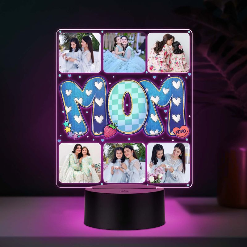 Personalized Mom Collage Photo Frame LED Lamp with Multicolored Light & USB Powered